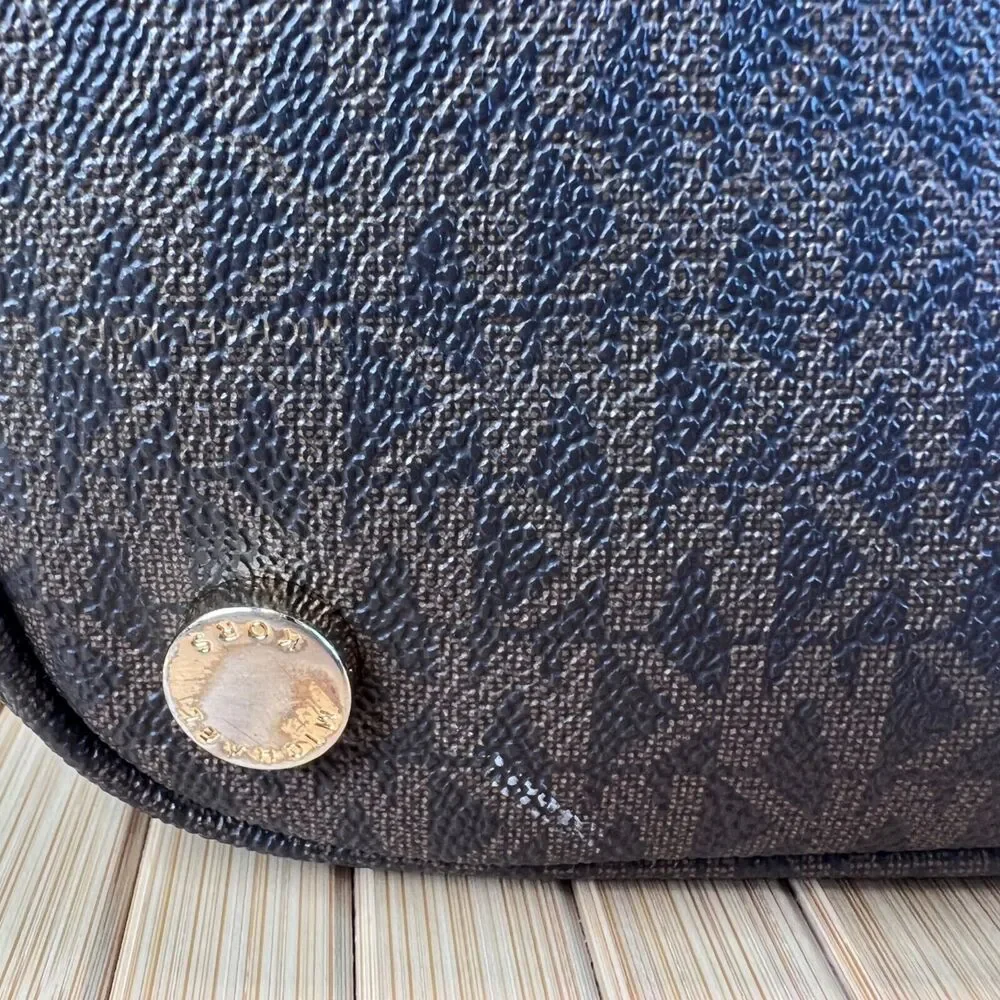 Michael Kors Jet Set Medium Pocket Tote Bag in Brown & Dust Cover Designer Tote